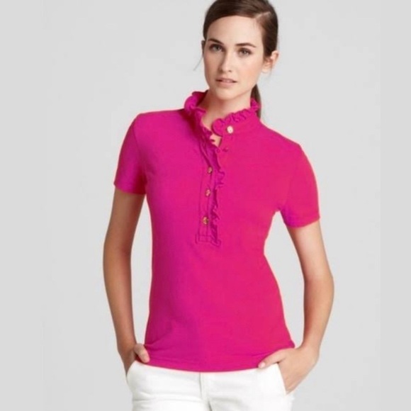 Tory Burch Tops - TORY BURSH 
'Lidia' Ruffle Polo Shirt, magenta
